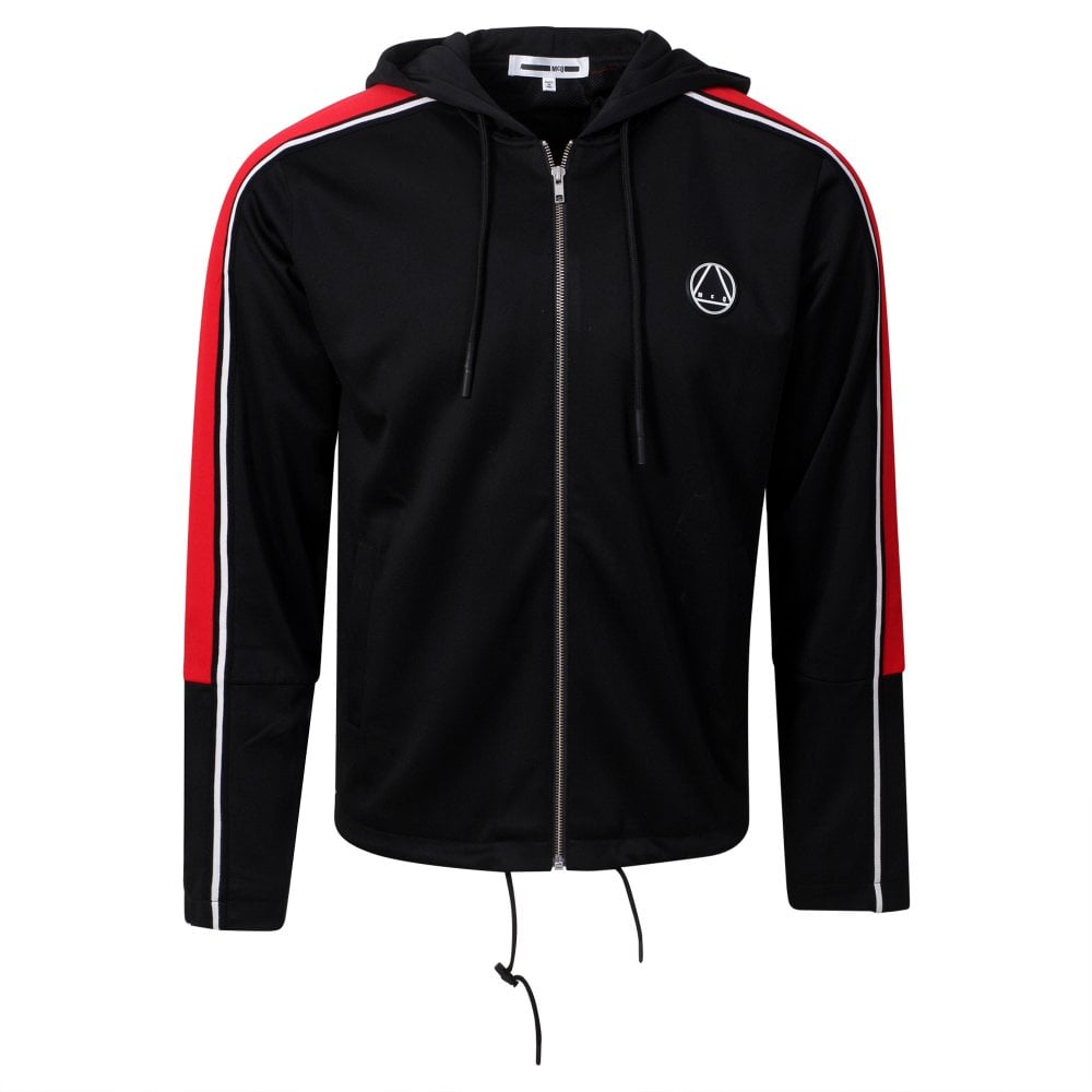 Black and Red Taped Drawstring Track Jacket