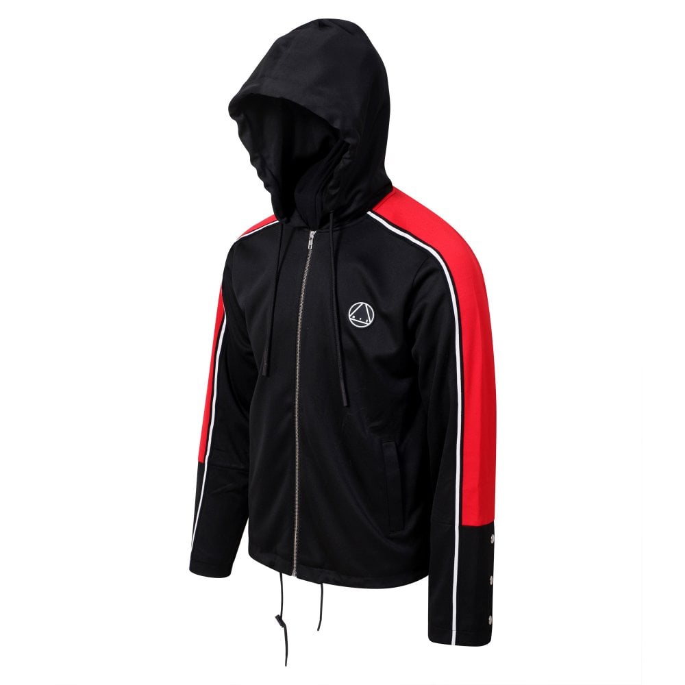 Black and Red Taped Drawstring Track Jacket