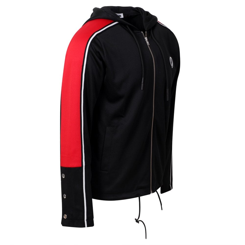 Black and Red Taped Drawstring Track Jacket