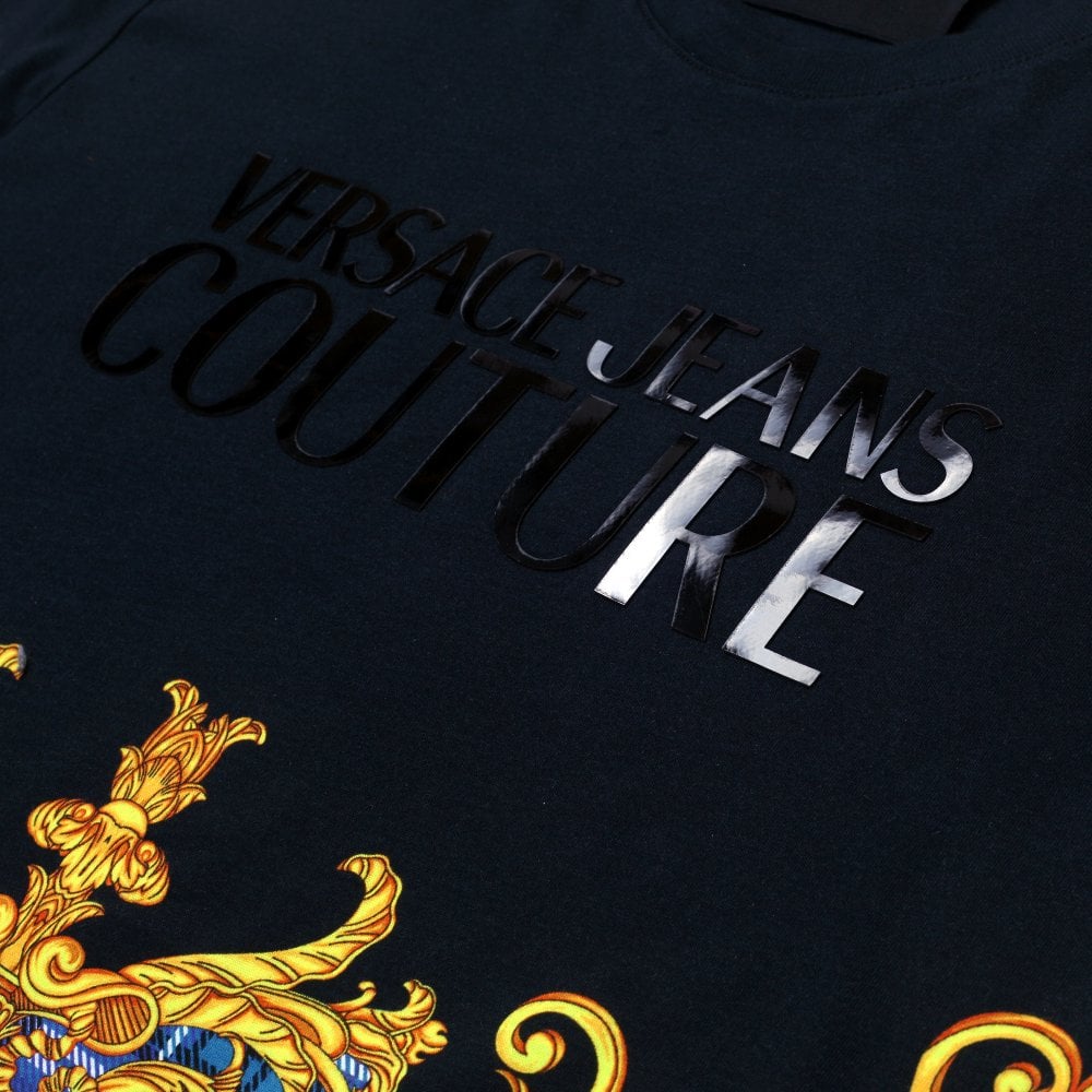 Mens Logo and Printed Short Sleeve Black T Shirt
