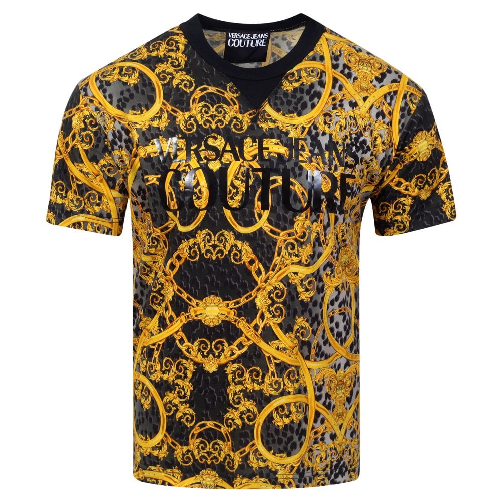 Mens Black Chain Print Short Sleeve T shirt