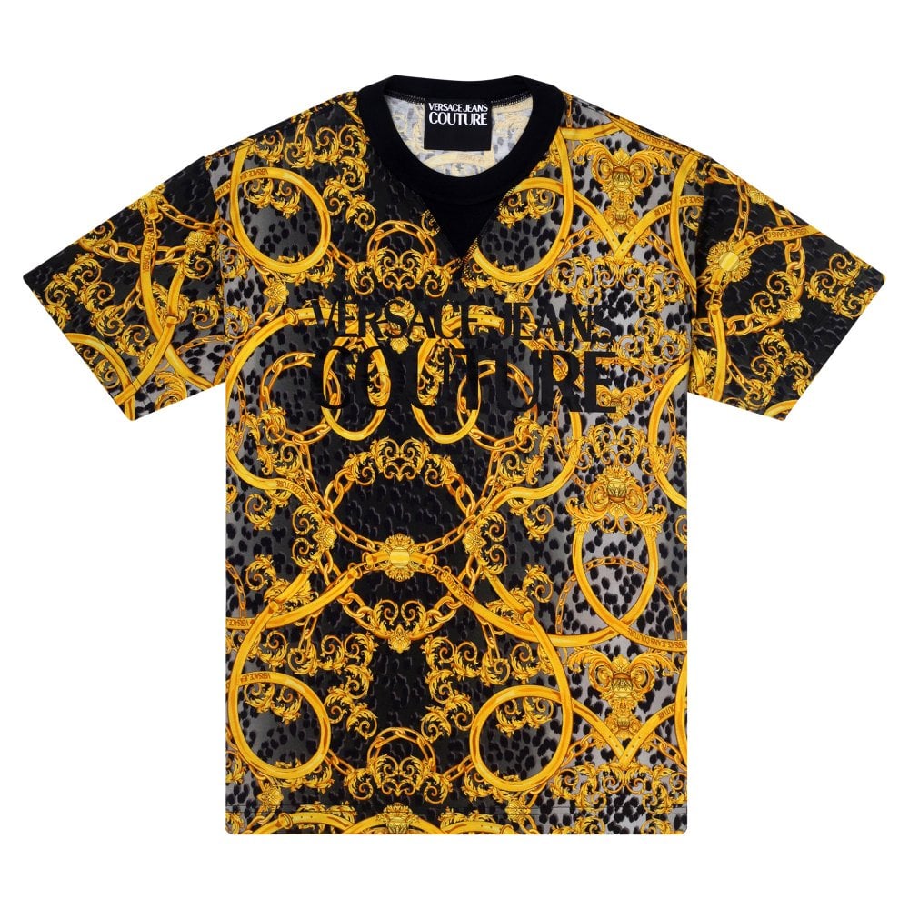 Mens Black Chain Print Short Sleeve T shirt