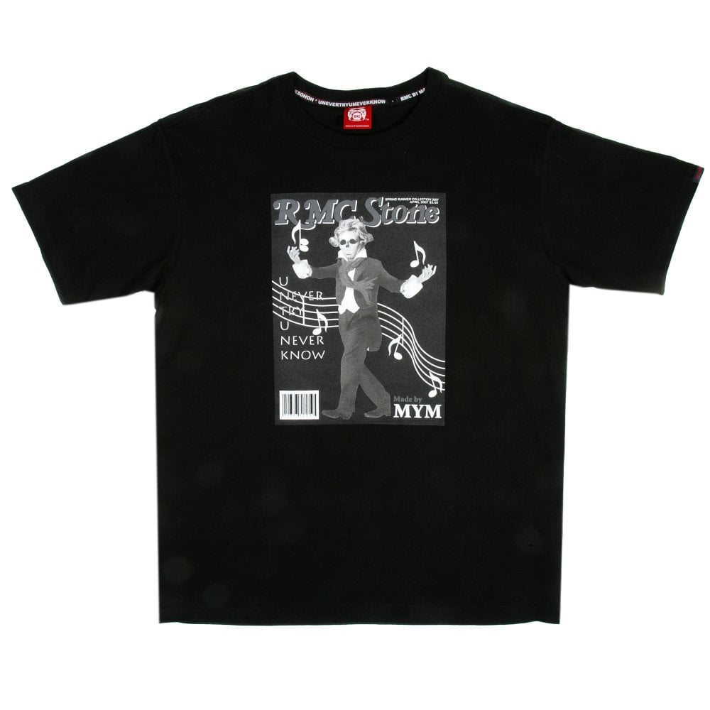 Black Crew Neck Regular Fit Short Sleeve T-Shirt with Printed RMC Stone