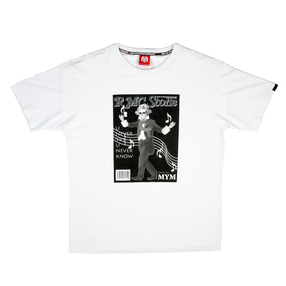White Crew Neck Regular Fit Short Sleeve T-Shirt with Printed RMC Stone
