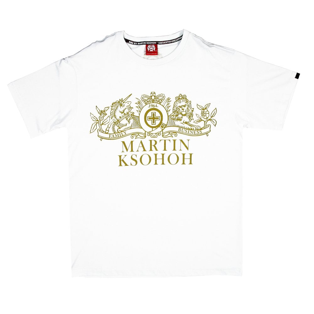 White Crew Neck Regular Fit Short Sleeve T-shirt with Printed Crest