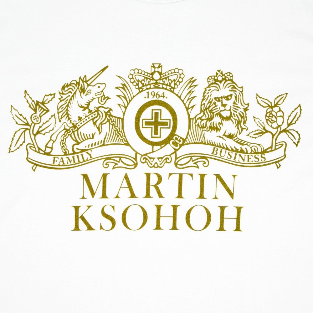 White Crew Neck Regular Fit Short Sleeve T-shirt with Printed Crest