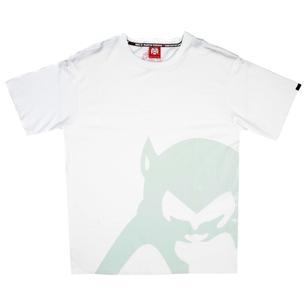 Regular Fit White Crew Neck T Shirt with Brand Monkey Head Print