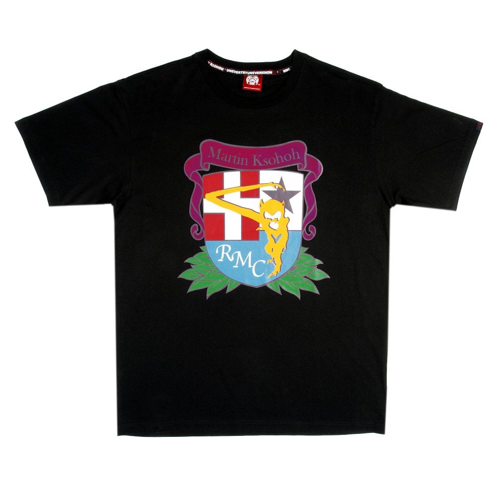 Short Sleeve Black Crew Neck T-Shirt with Brand School Crest
