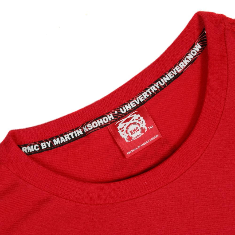Red Crew Neck Regular Fit Short Sleeve T-Shirt with Printed Crest RMC Logo
