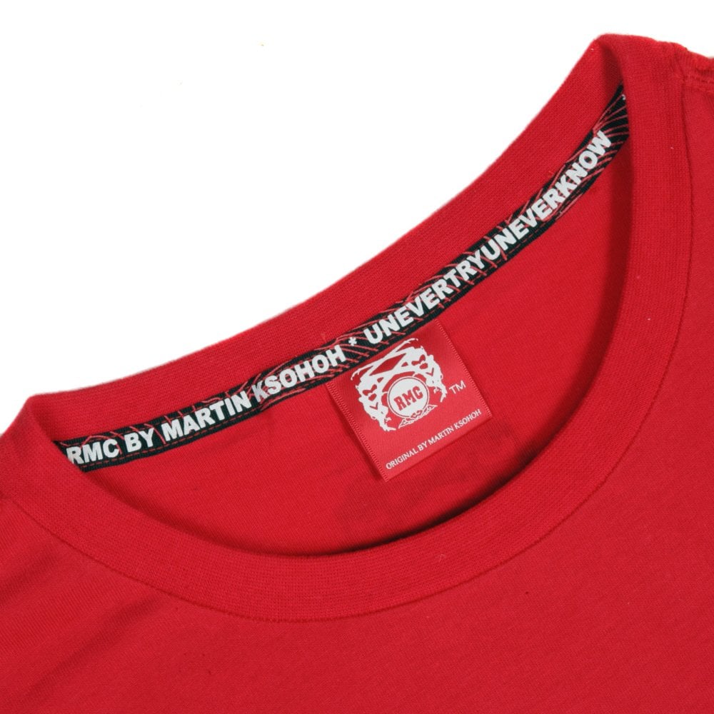 Short Sleeve Red Crew Neck T-Shirt with Brand School Crest