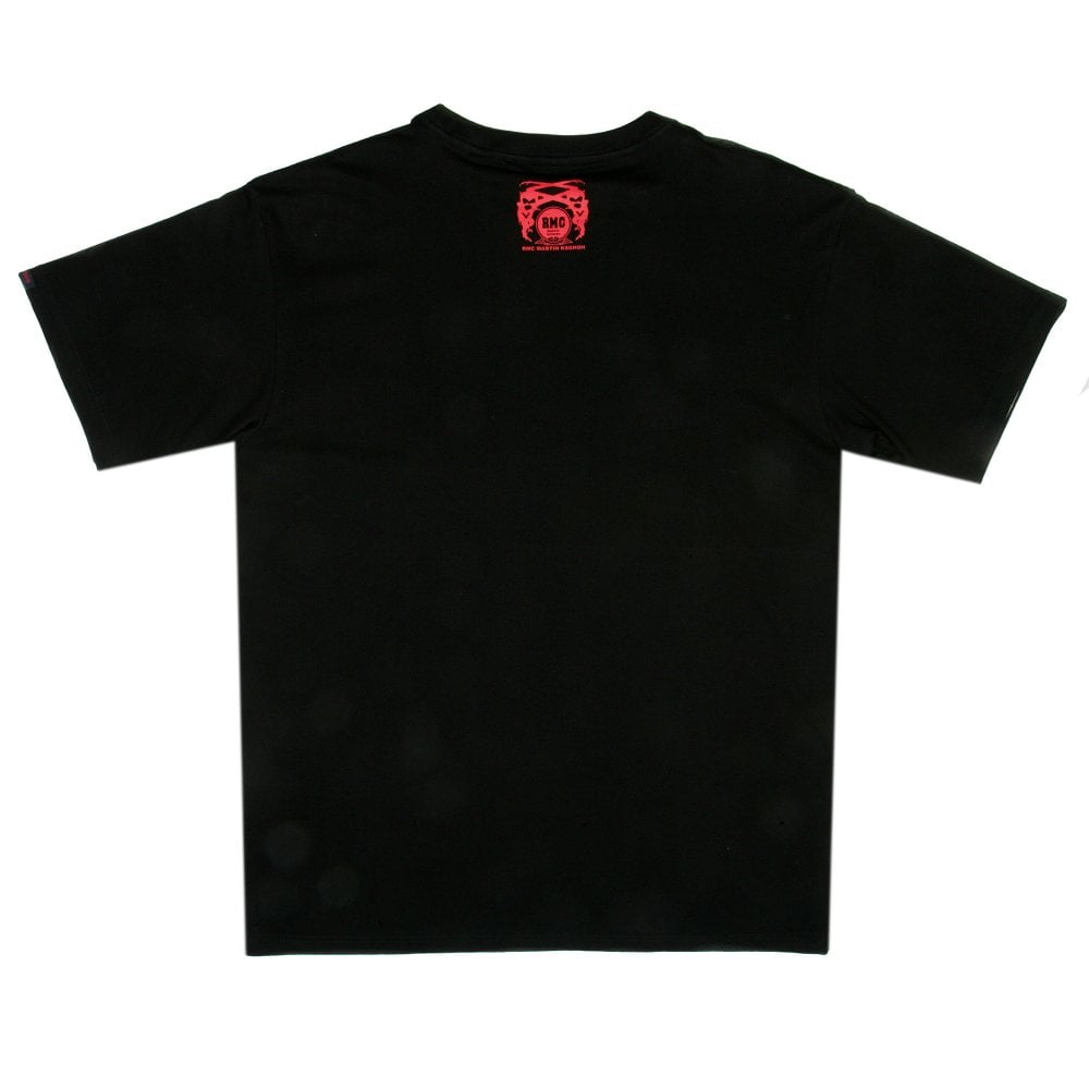 Black Crew Neck Short Sleeve Regular Fit T-Shirt with Printed Logo in Red