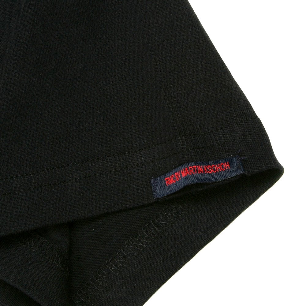 Black Crew Neck Short Sleeve Regular Fit T-Shirt with Printed Logo in Red
