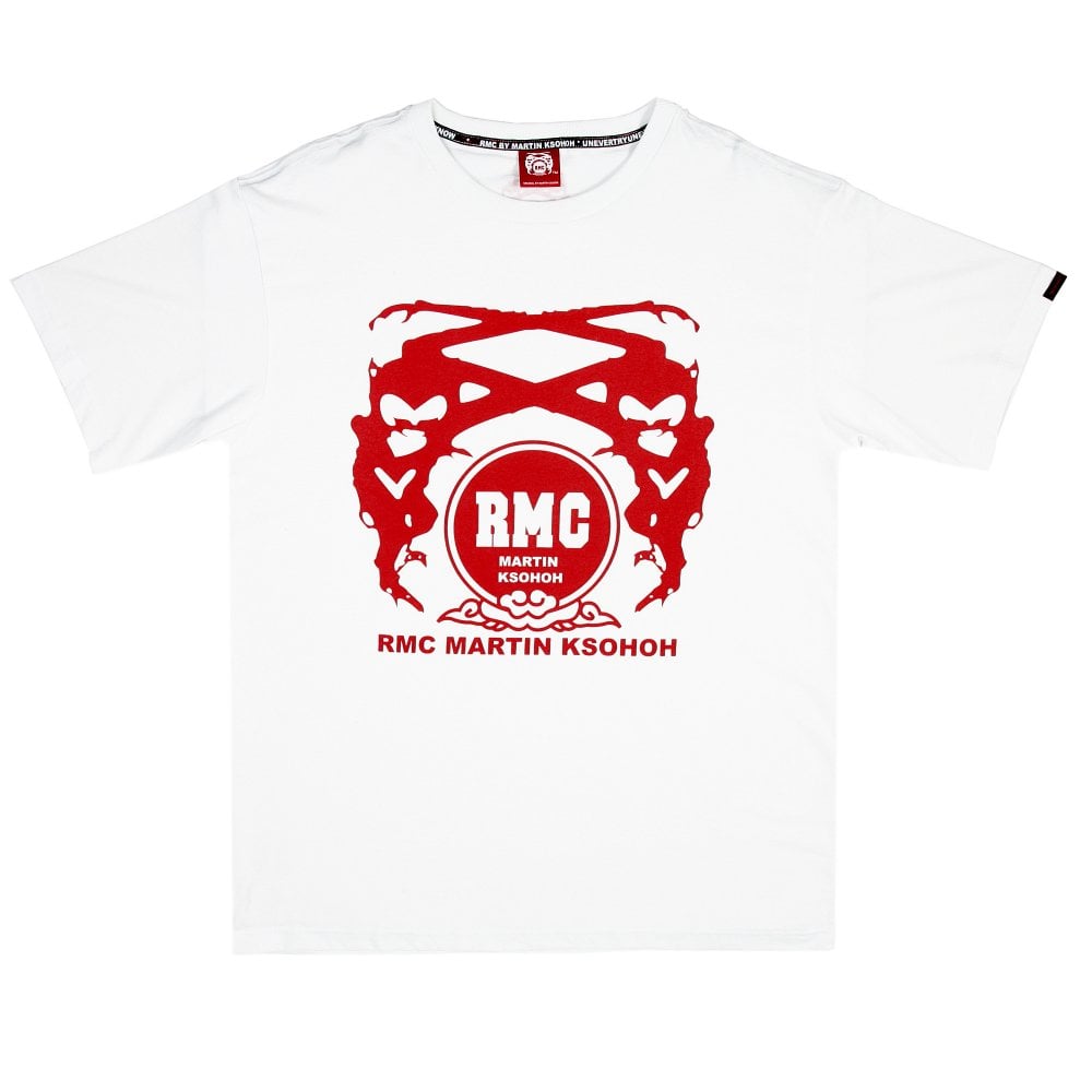 White Crew Neck Regular Fit T-Shirt with Printed Logo in Red