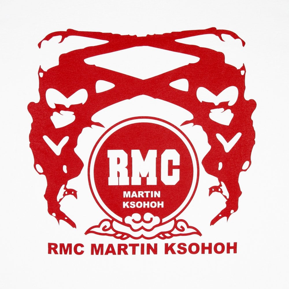 White Crew Neck Regular Fit T-Shirt with Printed Logo in Red