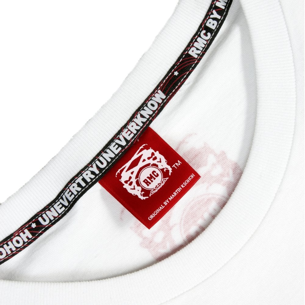 White Crew Neck Regular Fit T-Shirt with Printed Logo in Red