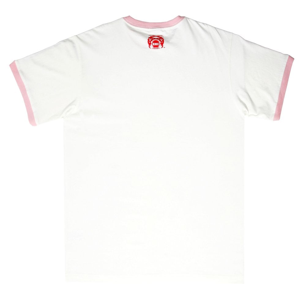 White Crew Neck Regular Fit Short Sleeve T-Shirt with Cupid Print in Pink