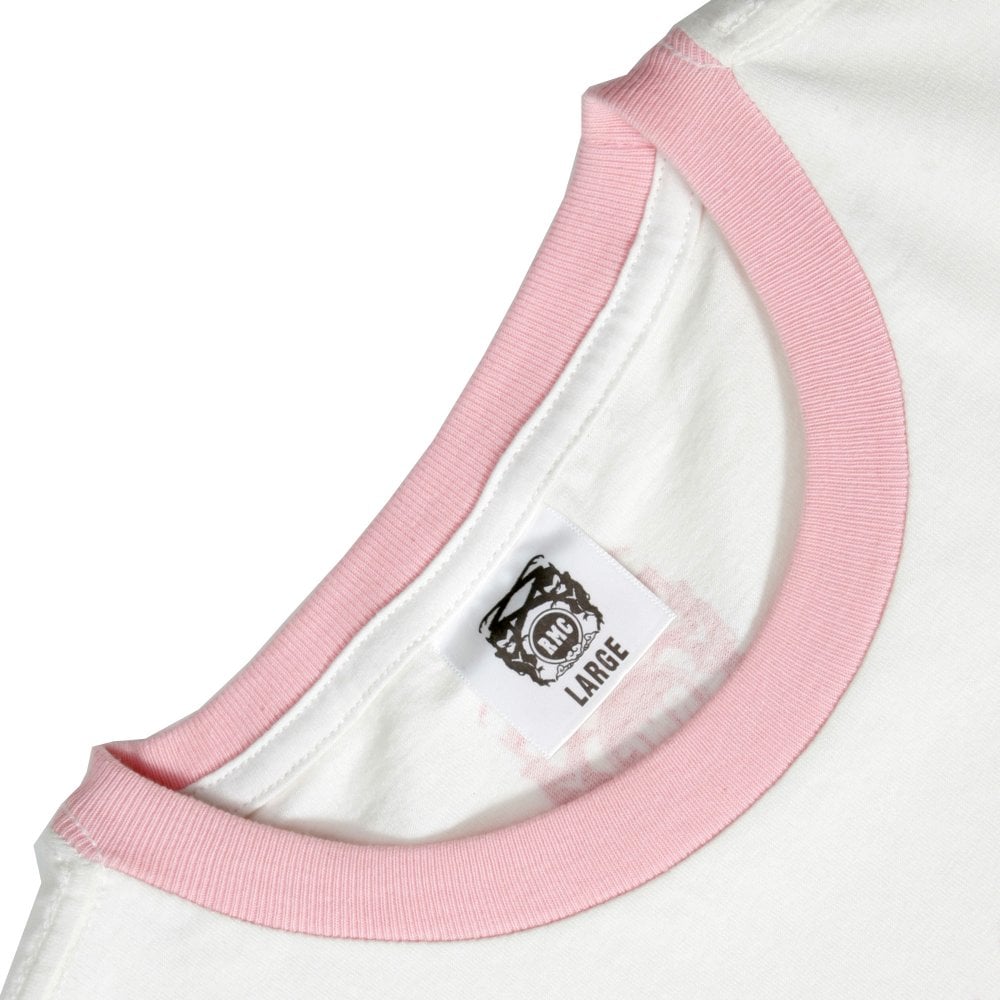 White Crew Neck Regular Fit Short Sleeve T-Shirt with Cupid Print in Pink