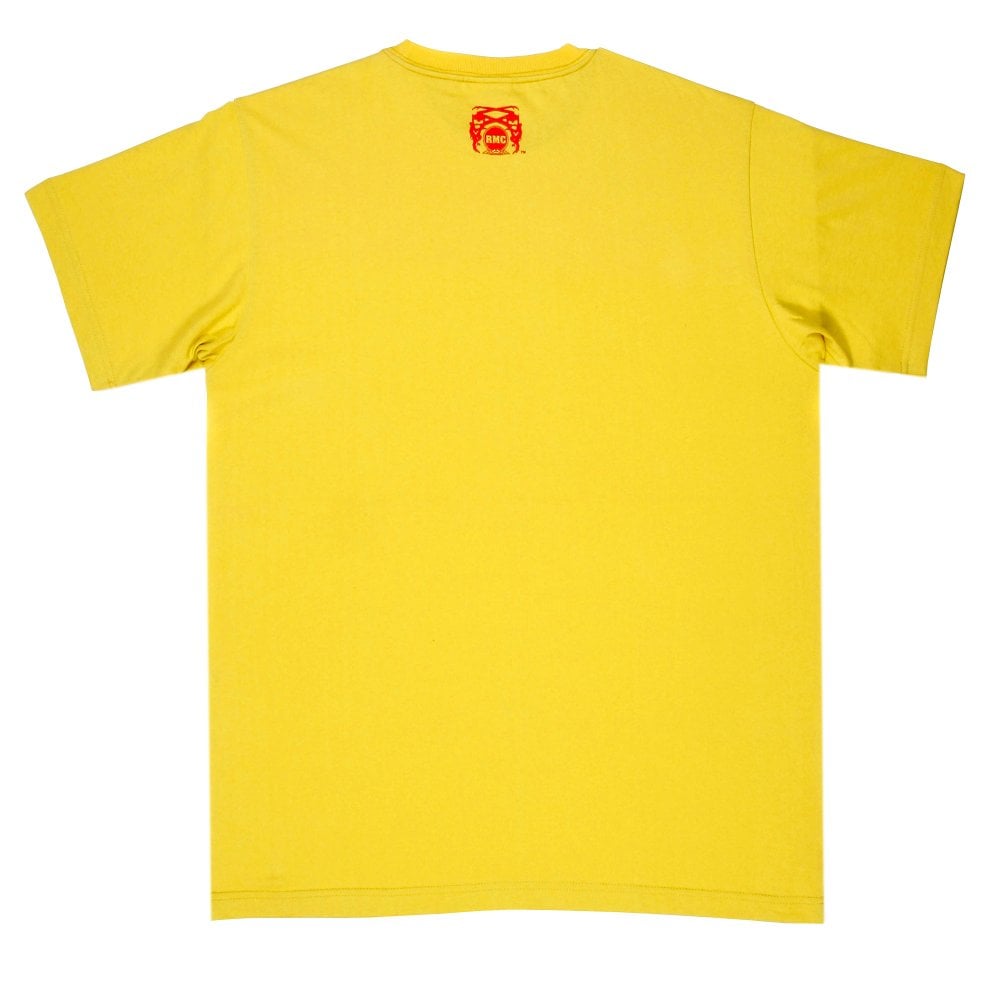 Yellow Crew Neck Mens Short Sleeve Regular Fit T-Shirt with Matsuri Carnival Print