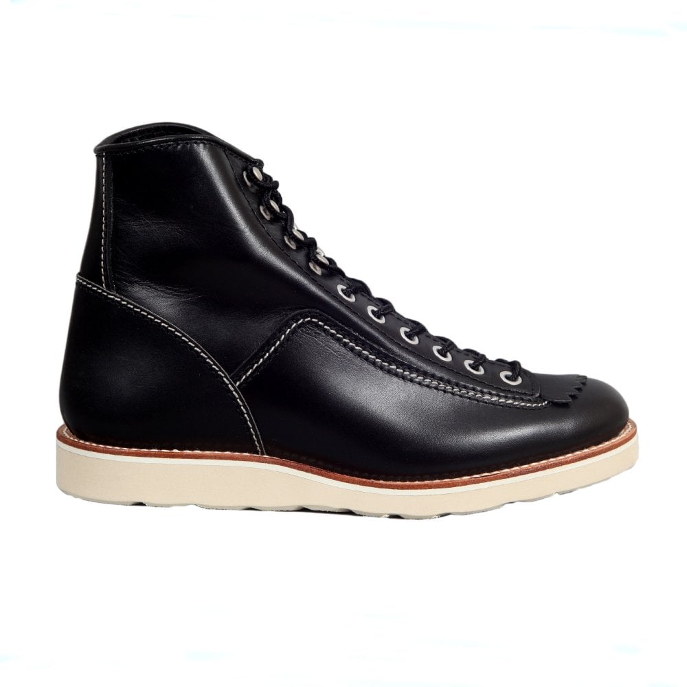 Mens Black Cowhide Goodyear welted Lace Up Hunter Boots with Removable Mud Guard LW9858