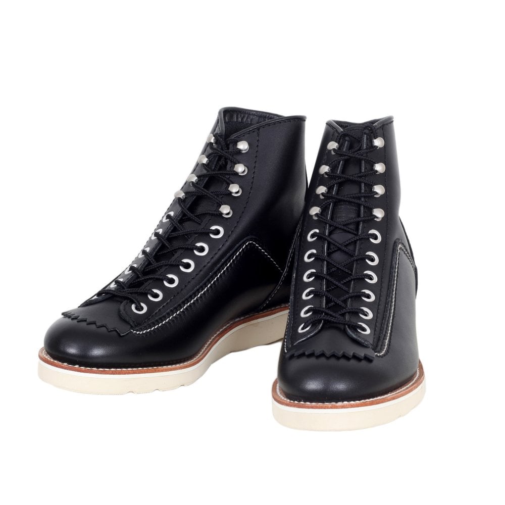 Mens Black Cowhide Goodyear welted Lace Up Hunter Boots with Removable Mud Guard LW9858