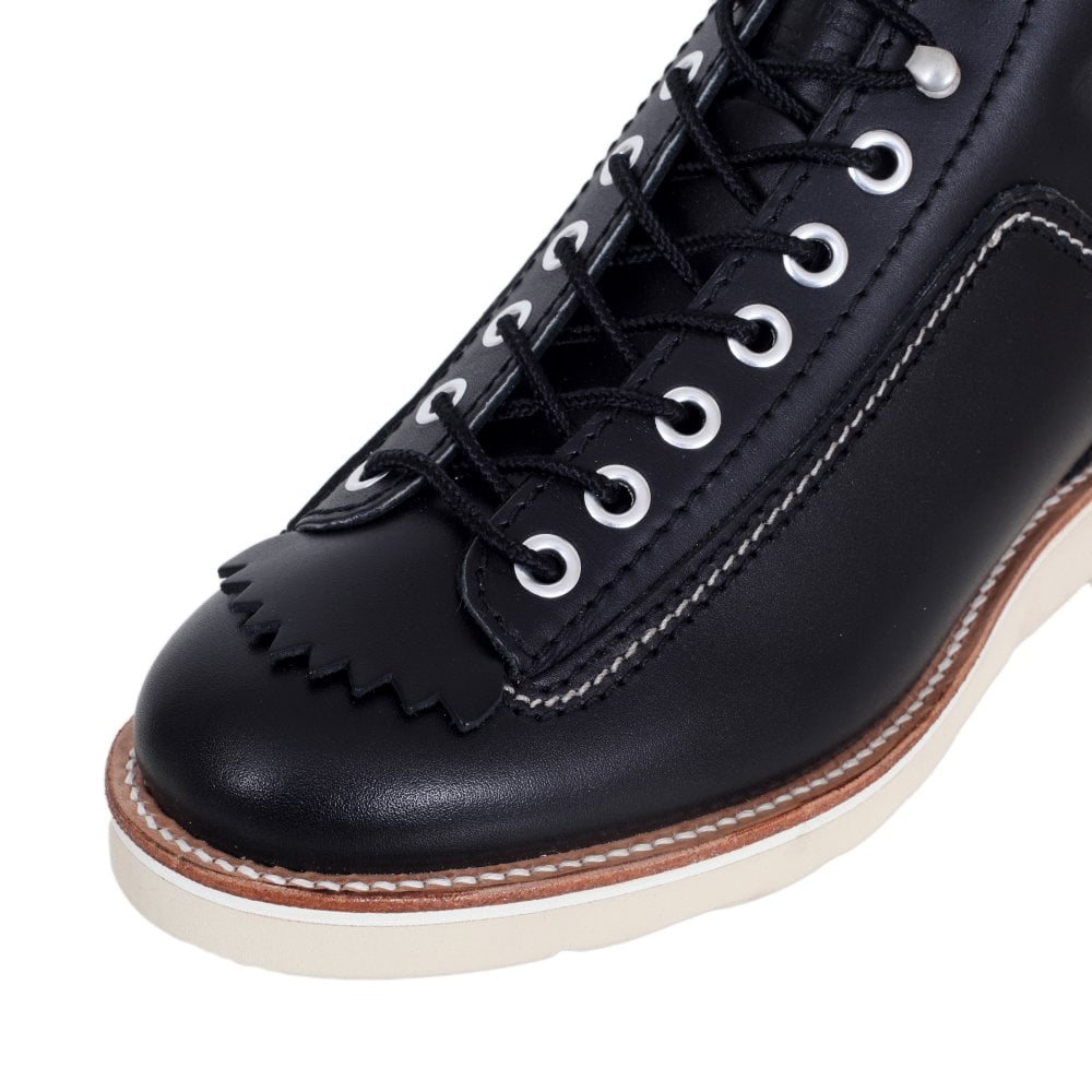 Mens Black Cowhide Goodyear welted Lace Up Hunter Boots with Removable Mud Guard LW9858