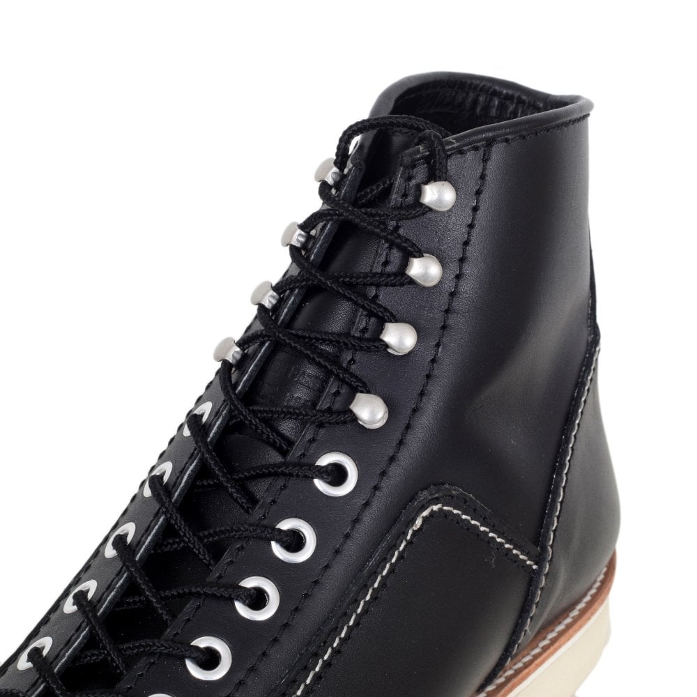 Mens Black Cowhide Goodyear welted Lace Up Hunter Boots with Removable Mud Guard LW9858