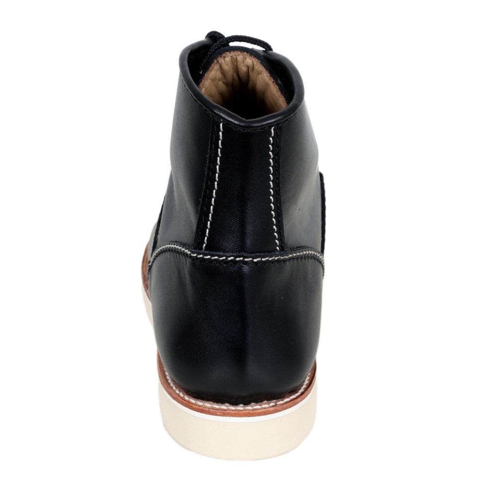 Mens Black Cowhide Goodyear welted Lace Up Hunter Boots with Removable Mud Guard LW9858