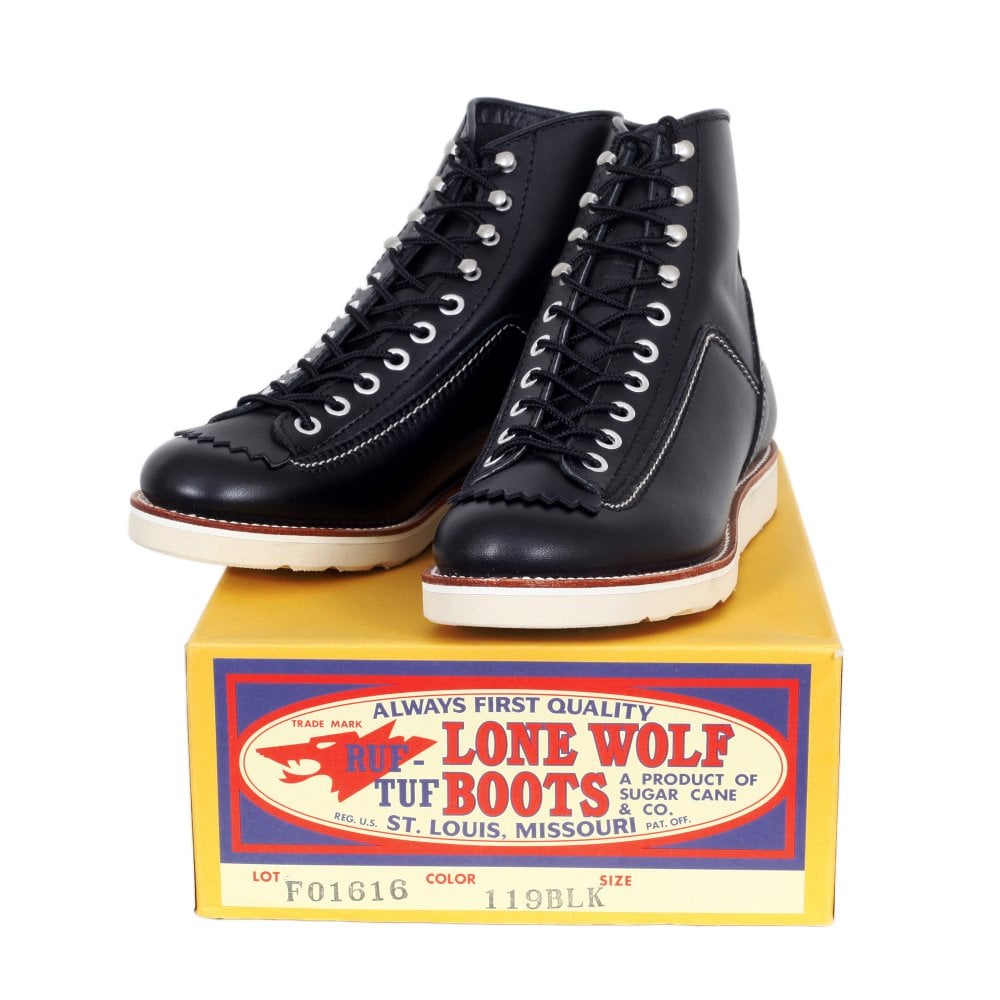Mens Black Cowhide Goodyear welted Lace Up Hunter Boots with Removable Mud Guard LW9858