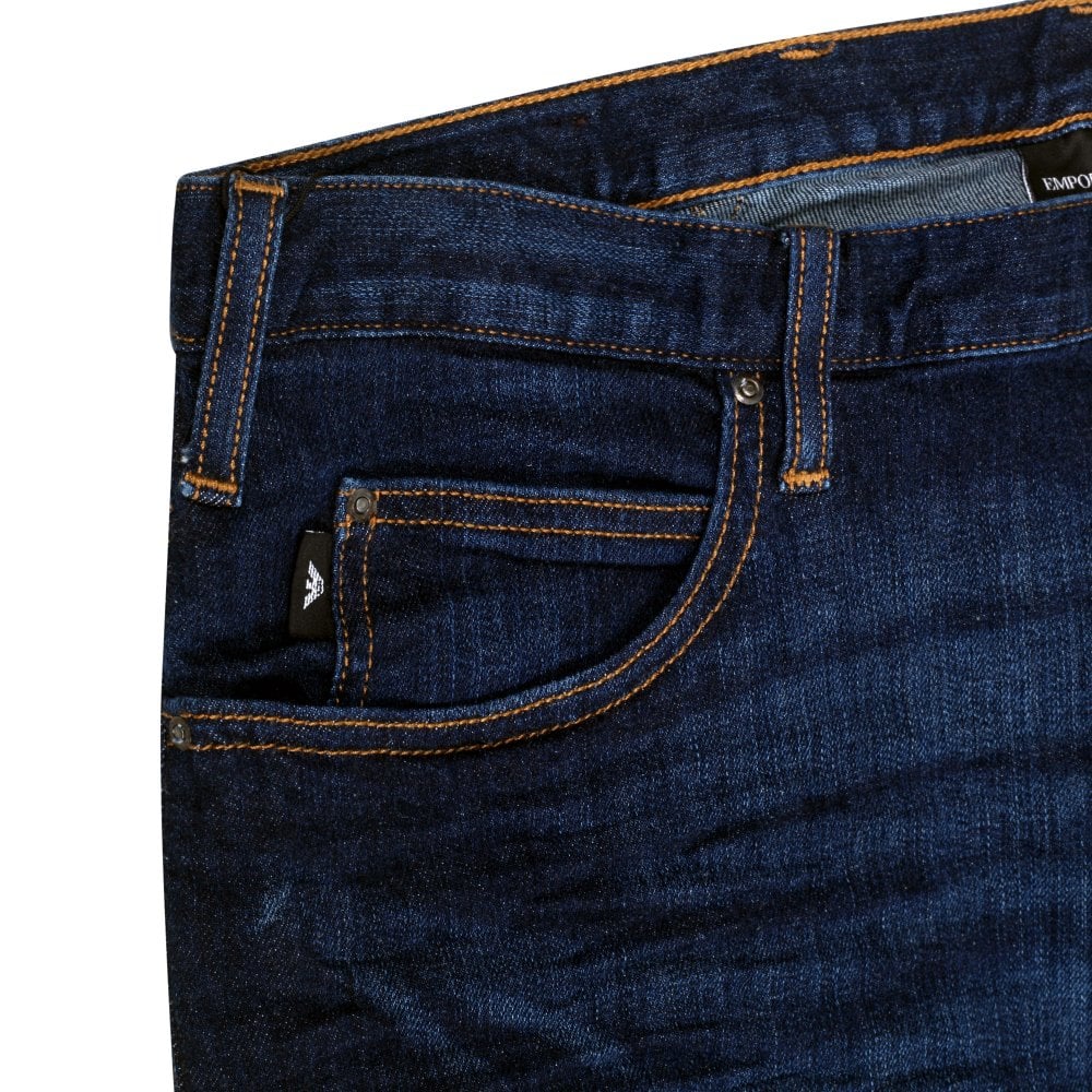 Emporio Armani J21 Mens Regular Fit Dark Blue Stretch Denim Jeans EAM8529