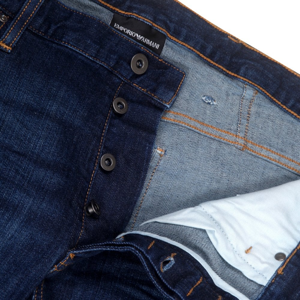 Emporio Armani J21 Mens Regular Fit Dark Blue Stretch Denim Jeans EAM8529