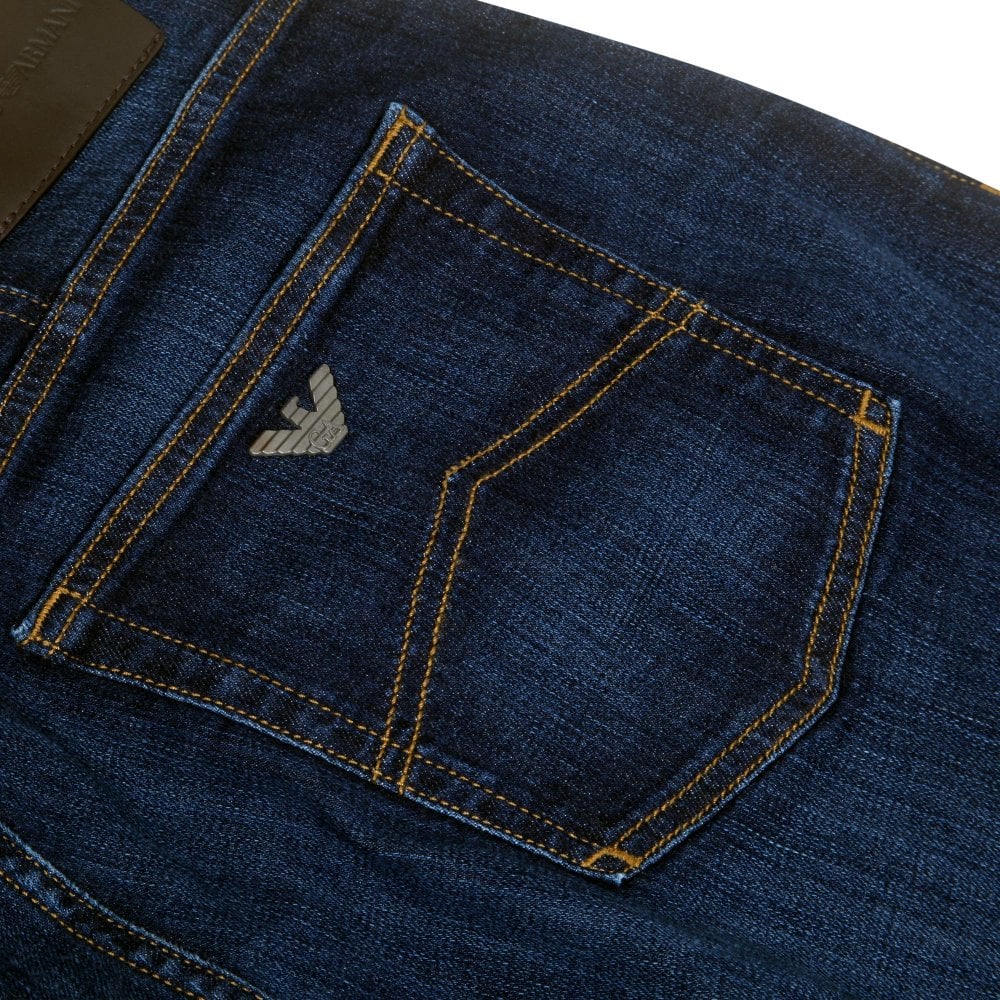 Emporio Armani J21 Mens Regular Fit Dark Blue Stretch Denim Jeans EAM8529