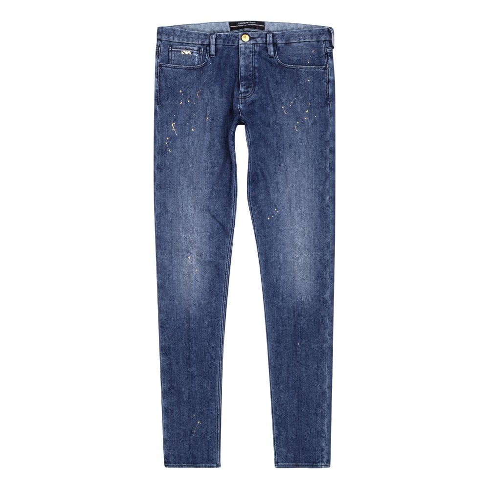 Emporio Armani J00 Mens Slim Fit Worn Finish Stretch Denim Jeans EAM8147