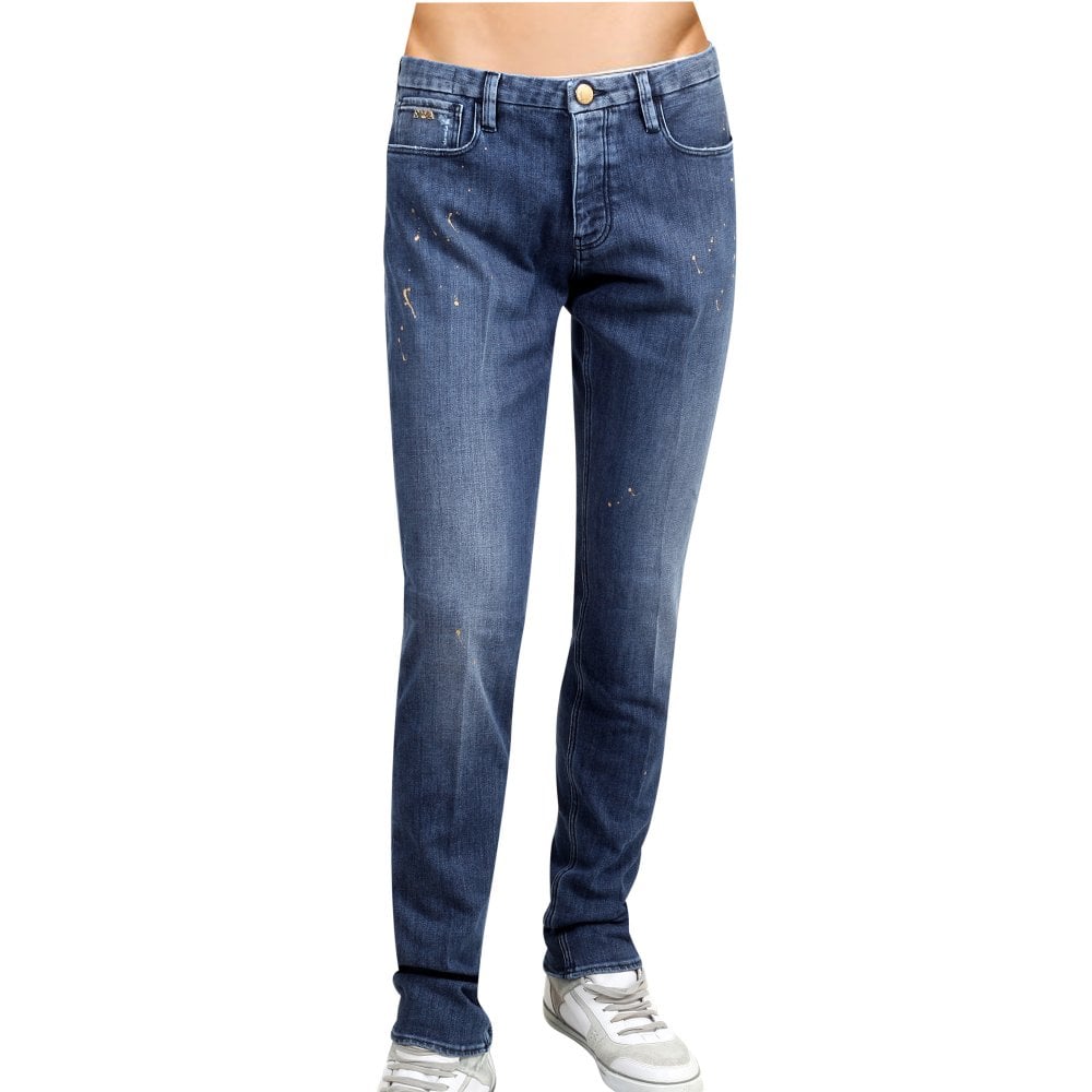 Emporio Armani J00 Mens Slim Fit Worn Finish Stretch Denim Jeans EAM8147