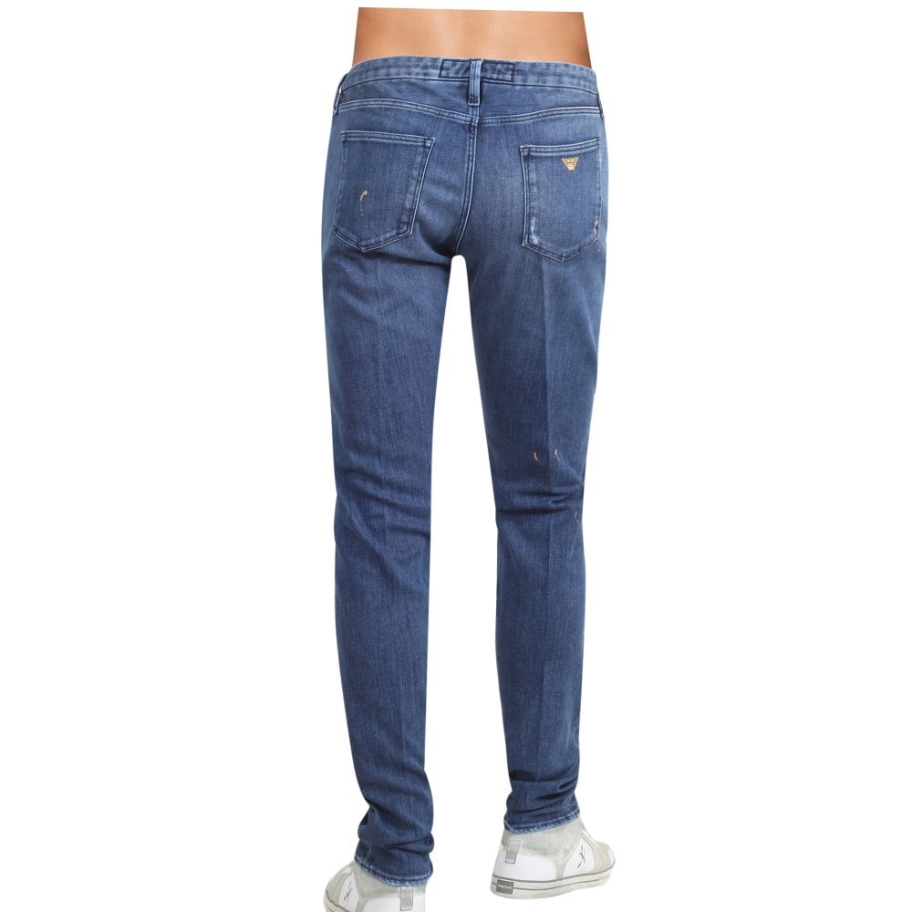 Emporio Armani J00 Mens Slim Fit Worn Finish Stretch Denim Jeans EAM8147