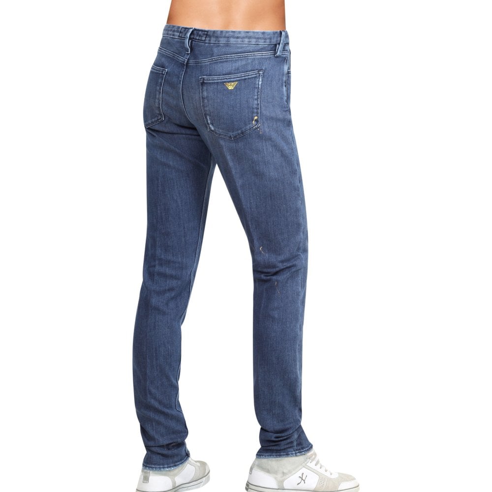 Emporio Armani J00 Mens Slim Fit Worn Finish Stretch Denim Jeans EAM8147
