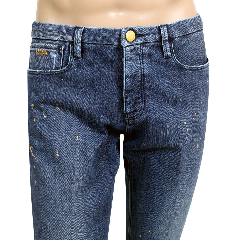 Emporio Armani J00 Mens Slim Fit Worn Finish Stretch Denim Jeans EAM8147