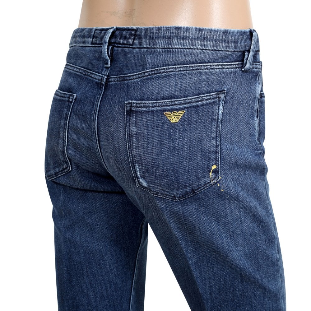 Emporio Armani J00 Mens Slim Fit Worn Finish Stretch Denim Jeans EAM8147
