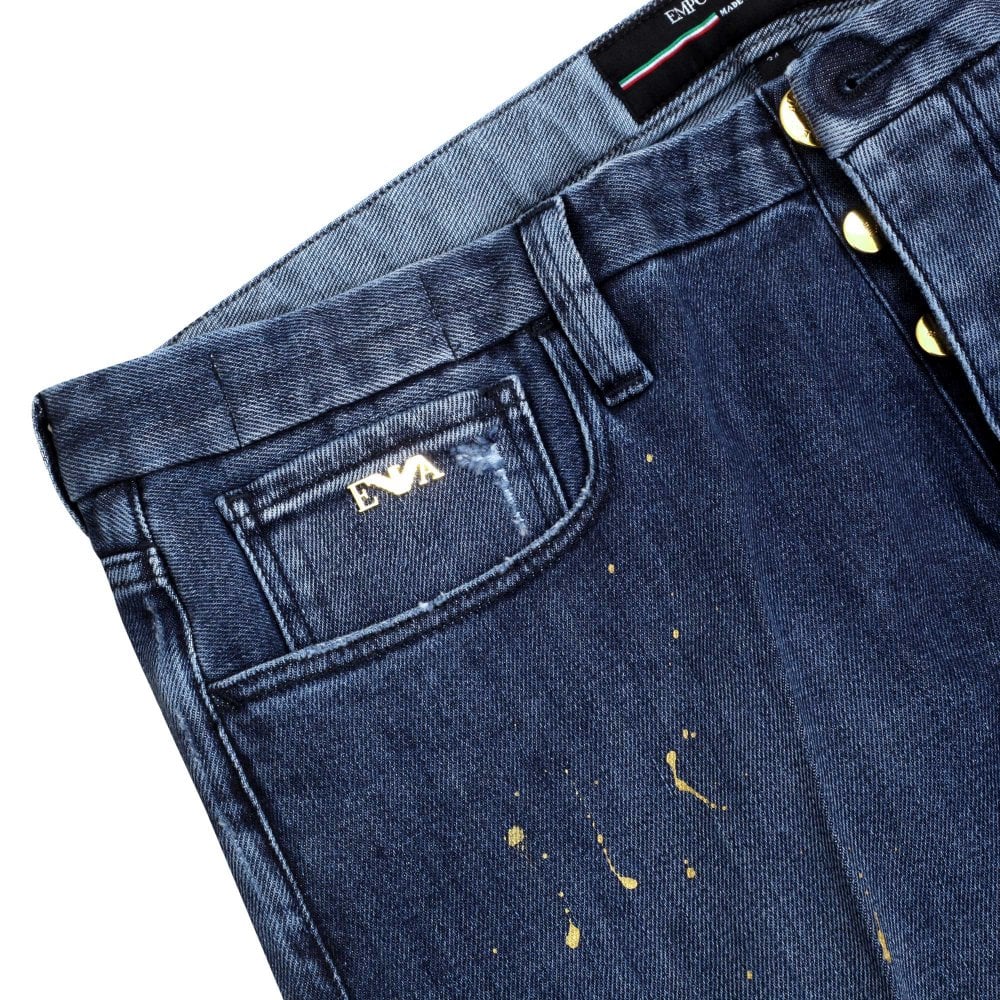 Emporio Armani J00 Mens Slim Fit Worn Finish Stretch Denim Jeans EAM8147