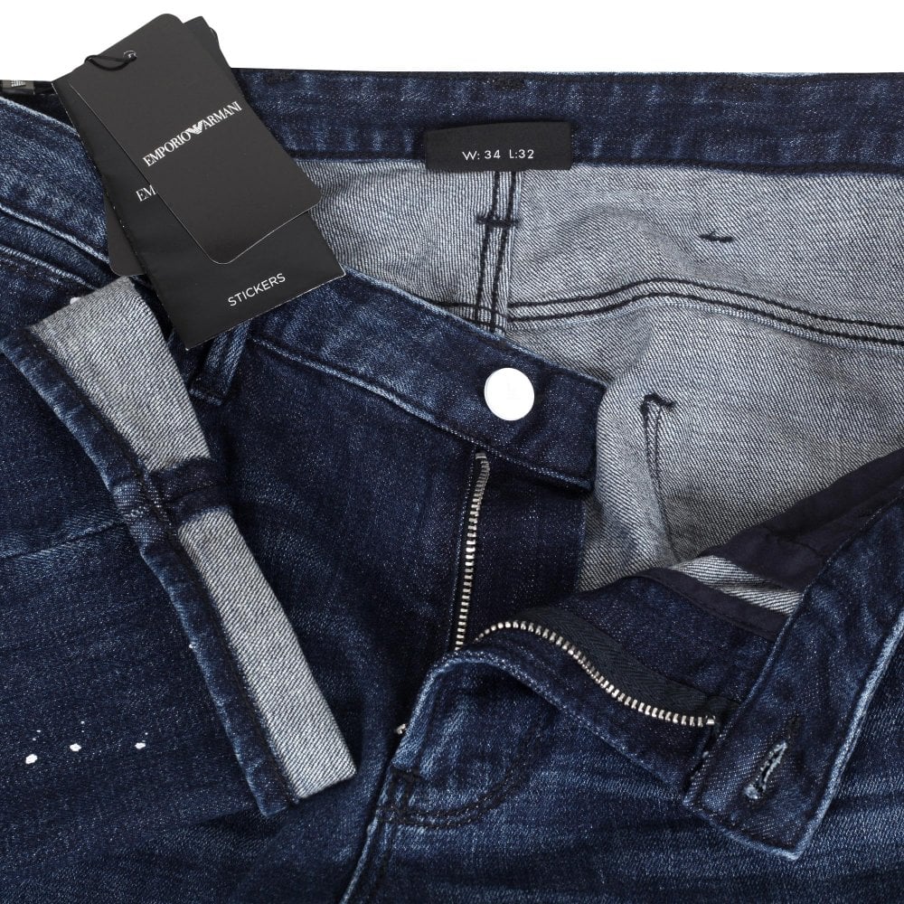 Emporio Armani J06 Mens Slim Fit Stretch Denim Jeans with Paint Splashes EAM10290