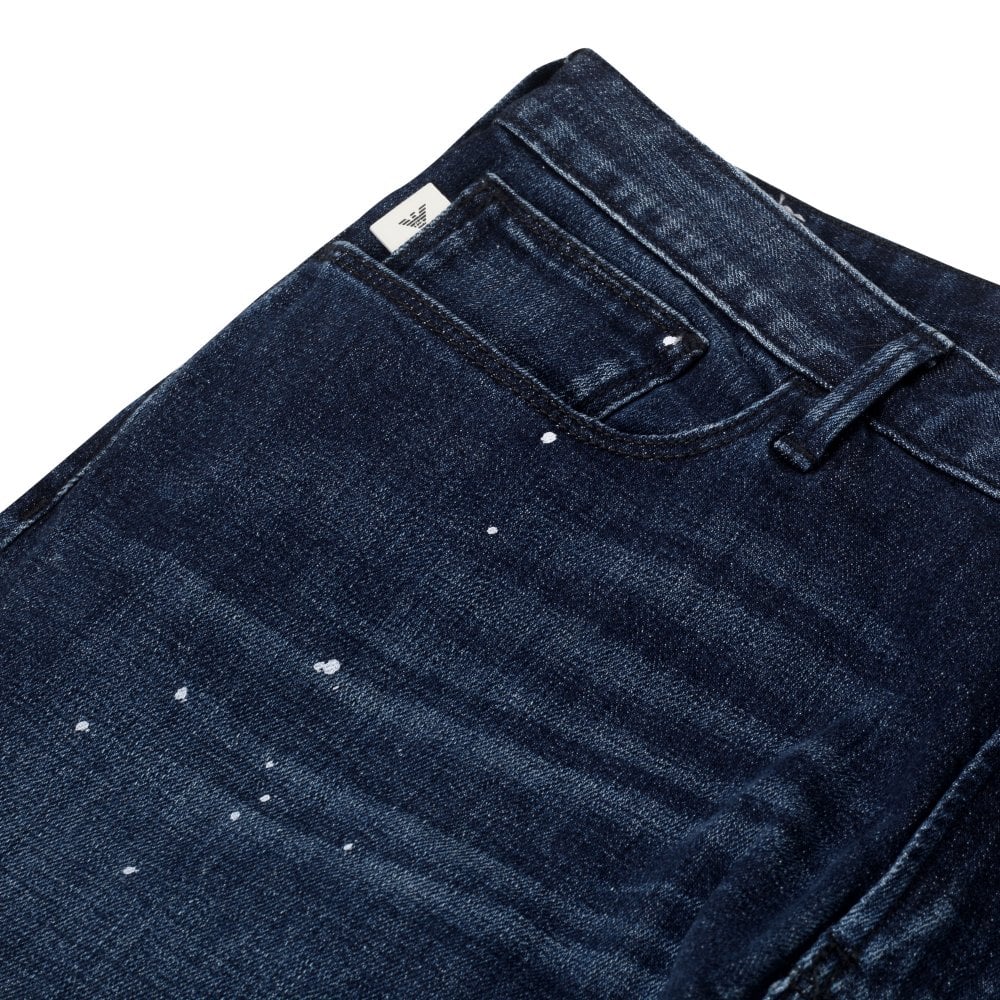 Emporio Armani J06 Mens Slim Fit Stretch Denim Jeans with Paint Splashes EAM10290