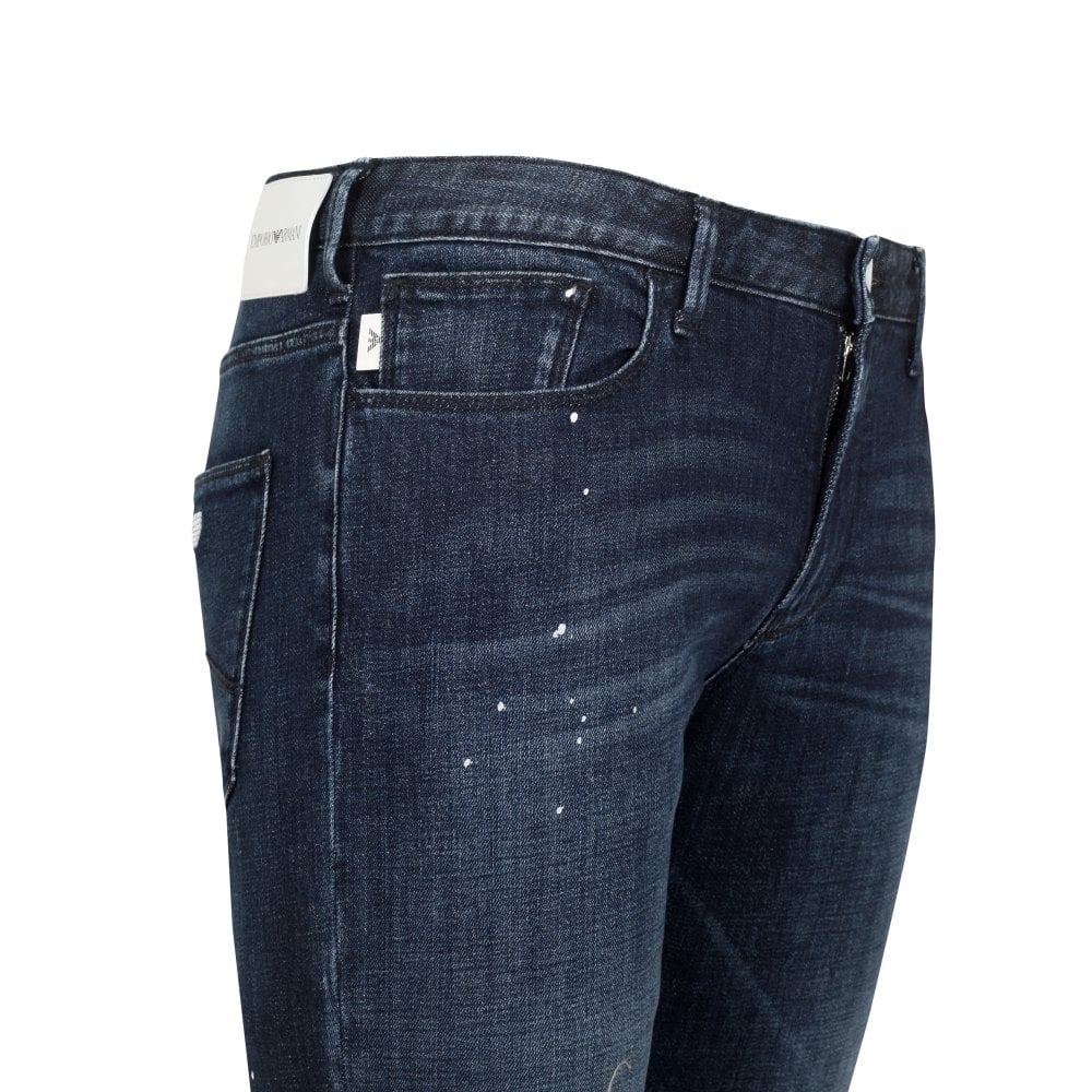 Emporio Armani J06 Mens Slim Fit Stretch Denim Jeans with Paint Splashes EAM10290