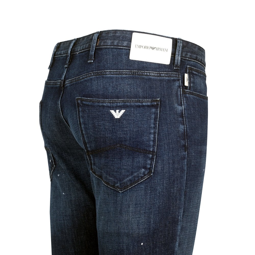 Emporio Armani J06 Mens Slim Fit Stretch Denim Jeans with Paint Splashes EAM10290