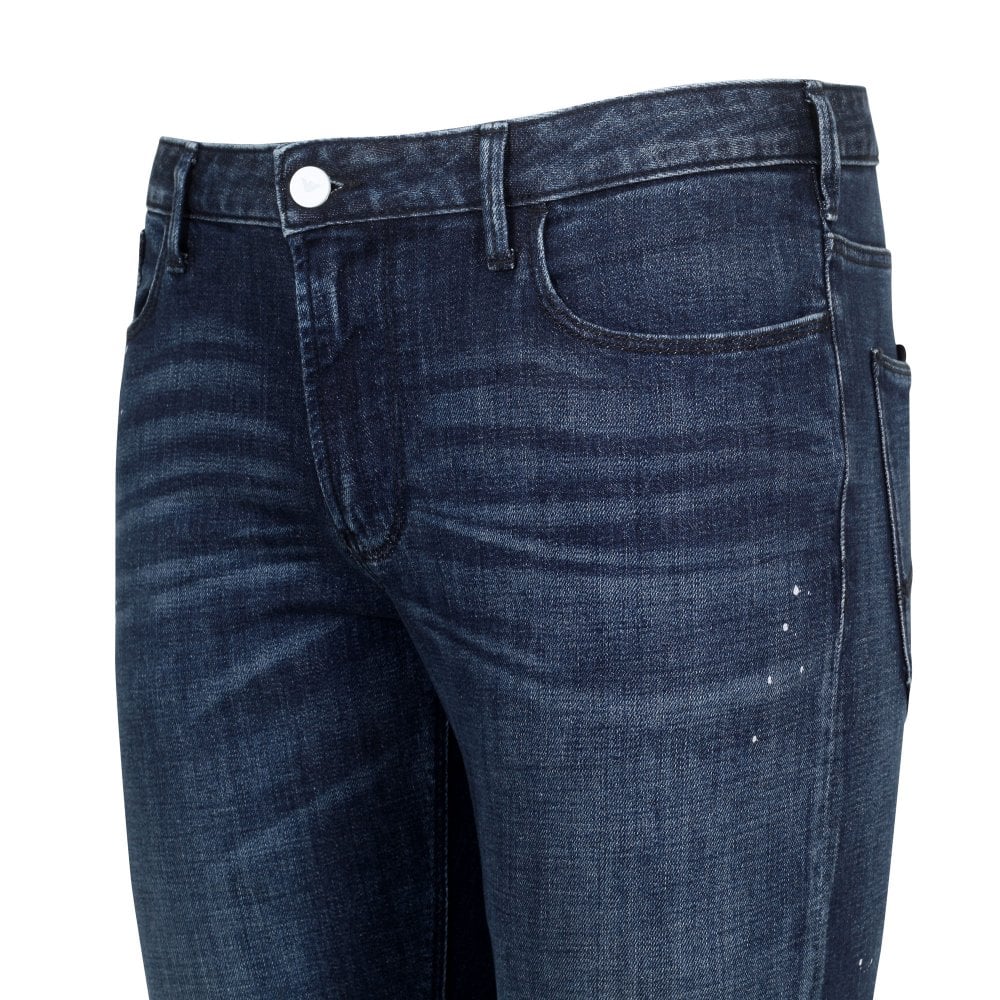 Emporio Armani J06 Mens Slim Fit Stretch Denim Jeans with Paint Splashes EAM10290