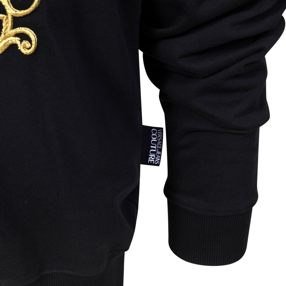 Versace Jeans Couture Mens Embroidered Baroque Logo Black Sweatshirt VJC9722