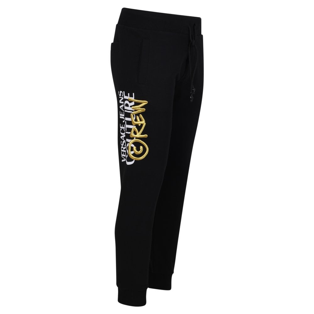 Versace Jeans Couture Mens Black Gold Embroiderd and Printed Logo Track Bottoms VJCM9967