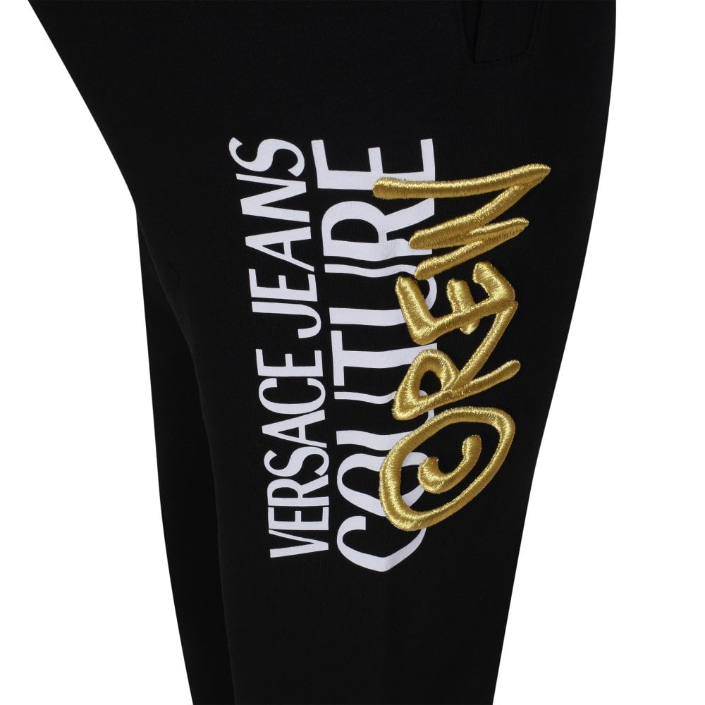Versace Jeans Couture Mens Black Gold Embroiderd and Printed Logo Track Bottoms VJCM9967