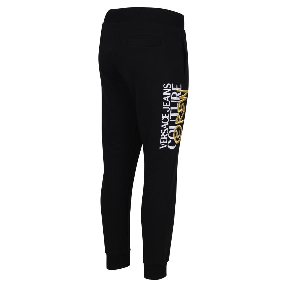 Versace Jeans Couture Mens Black Gold Embroiderd and Printed Logo Track Bottoms VJCM9967