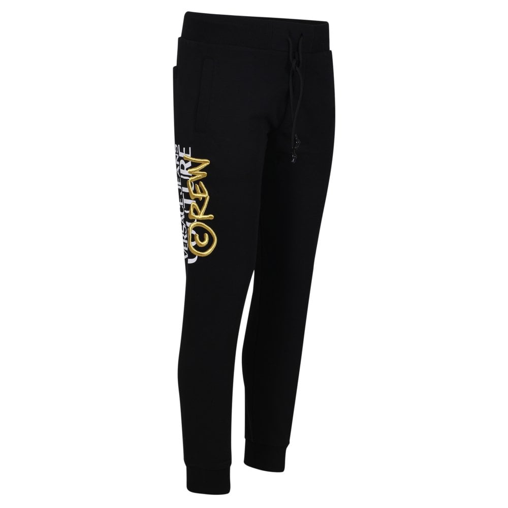 Versace Jeans Couture Mens Black Gold Embroiderd and Printed Logo Track Bottoms VJCM9967