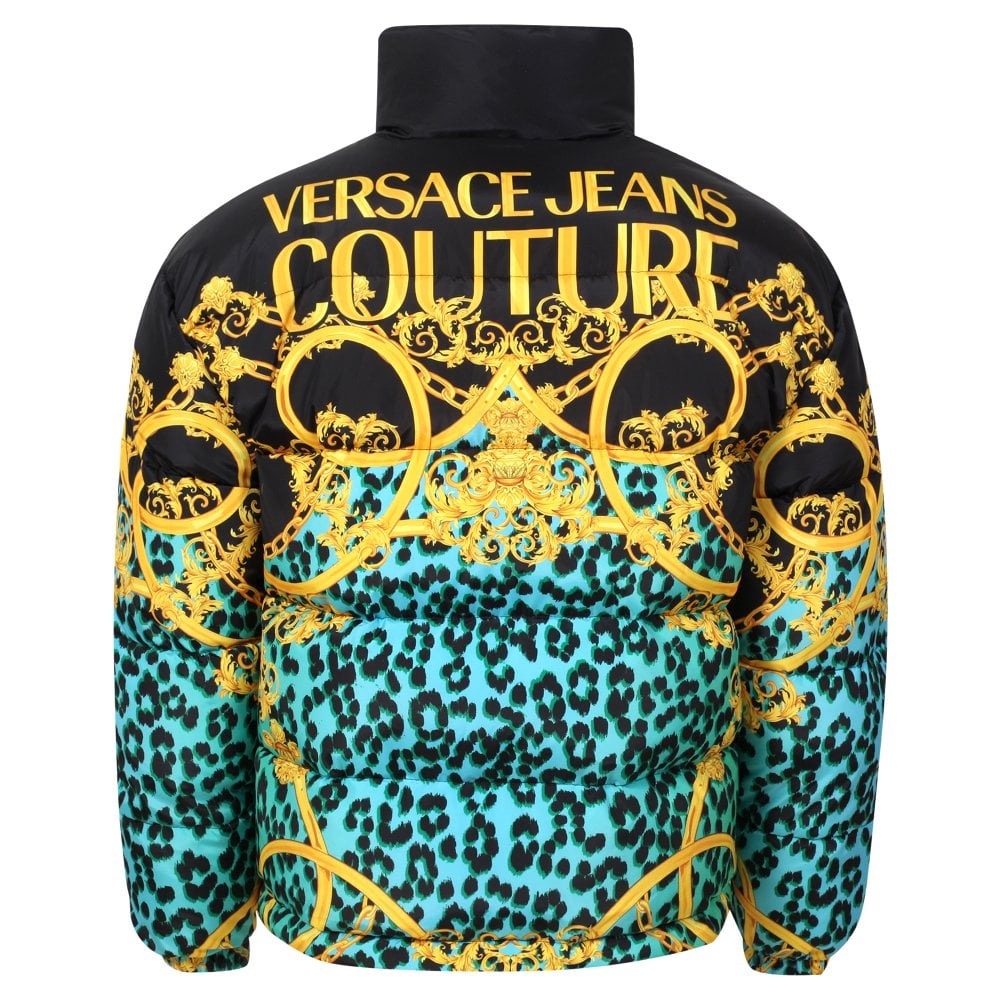 Versace Jeans Couture Mens Mint Leo Chain Print Reversable Quilted Jacket VJC10198