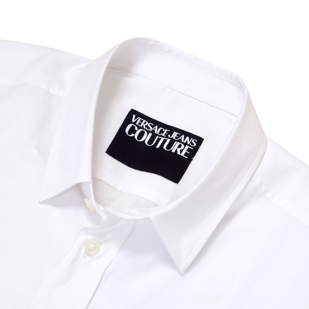 Versace Jeans Couture Mens White Glossy Logo Slim Fit Long Sleeve Shirt VJC9969